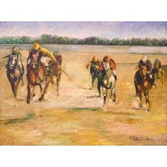 Mansoor Zuberi, 36 x 48 Inch, Oil on Canvas, Polo Painting, AC-MNZ-002